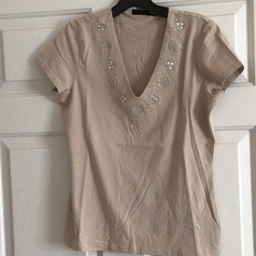 Beautiful beige short sleeves top with sequins